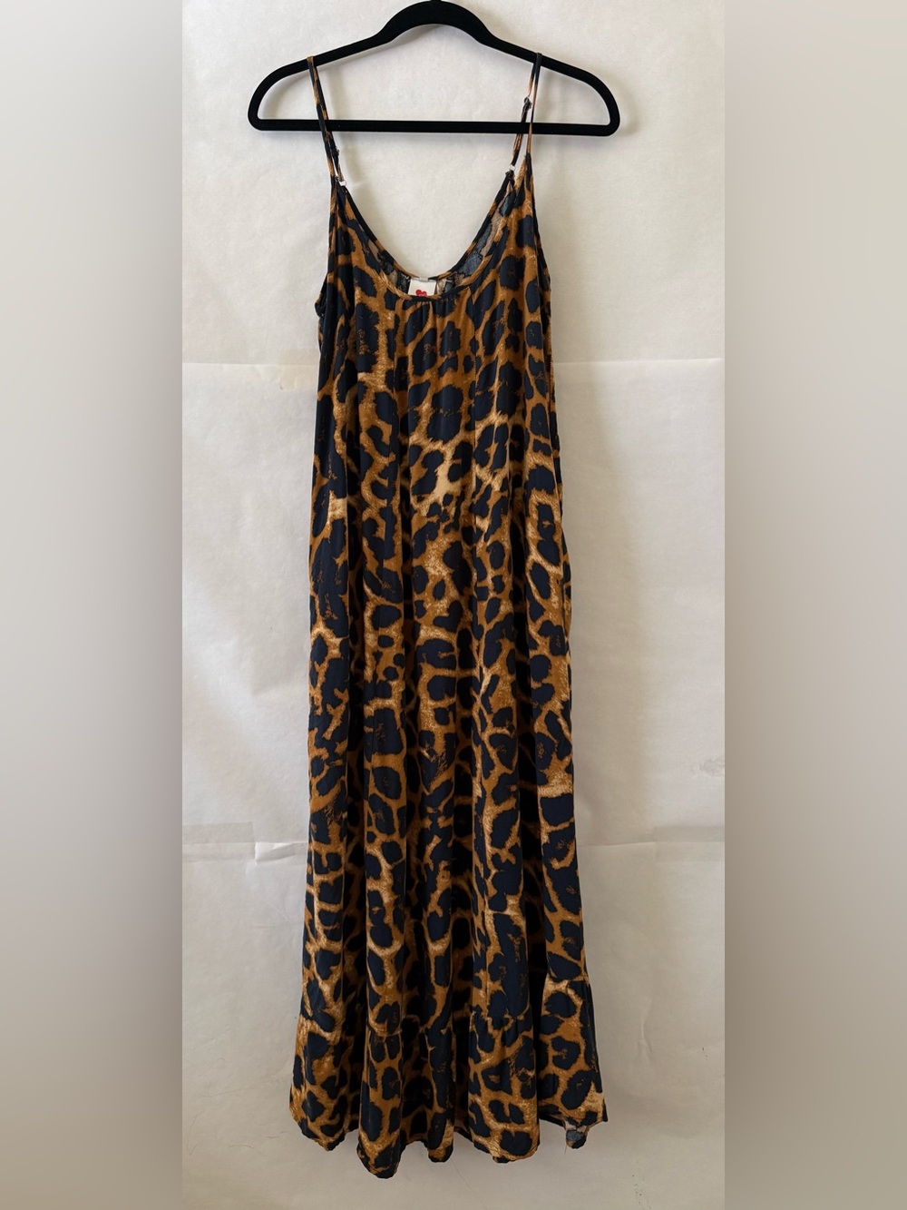 Leopard Print Midi Dress Size M Pockets Relaxed Flowy Maxi Boho Indie Sleaze